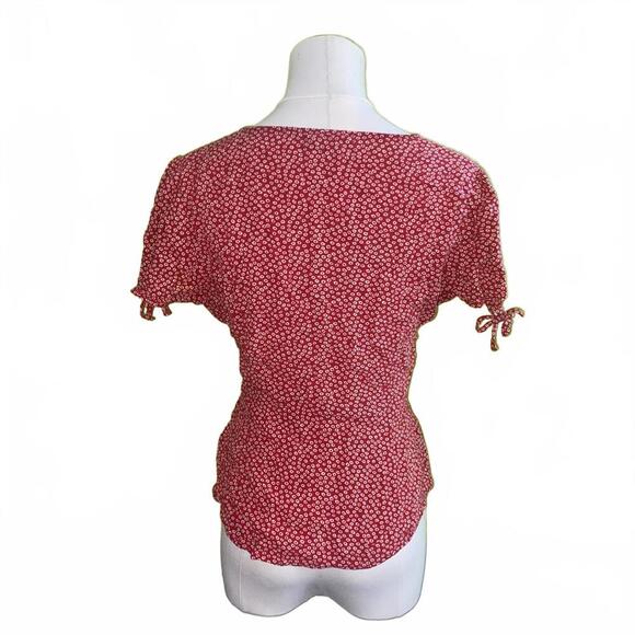 Urban Outfitters Red Floral Blouse Summer Top Size Small - Picture 4 of 5